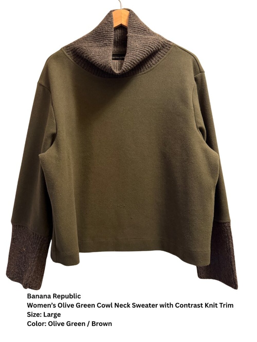 Banana Republic Women’s Olive Green Cowl Neck Sweater, Size Large